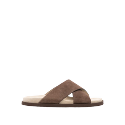 Brunello Cucinelli Cross-Strap Suede Slides 'Brown'