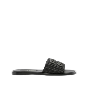 Miu Miu Woven Raffia Slide 'Black'